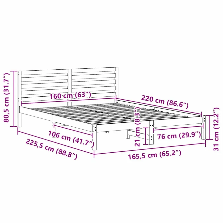 Cadre de lit avec tête de lit Blanc 160 x 220 cm Pin massif - 10