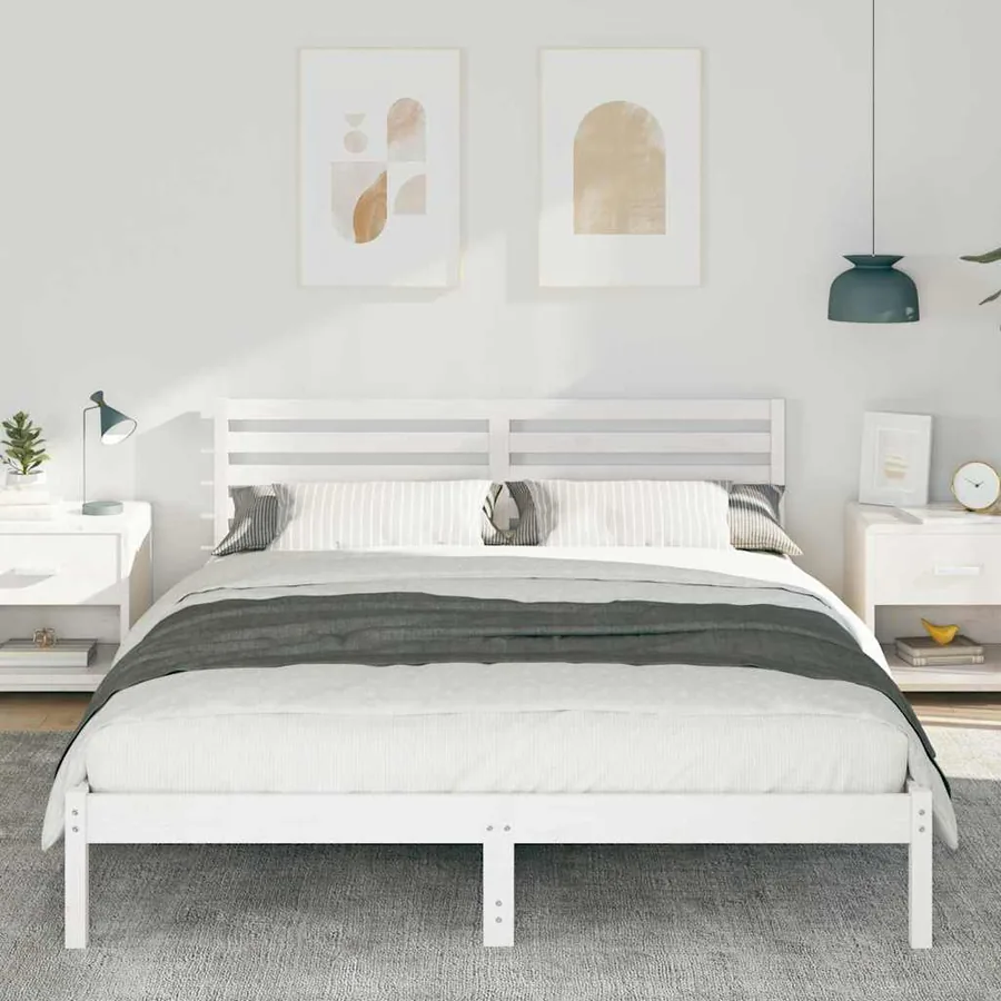 Cadre de lit avec tête de lit Blanc 160 x 220 cm Pin massif - 3