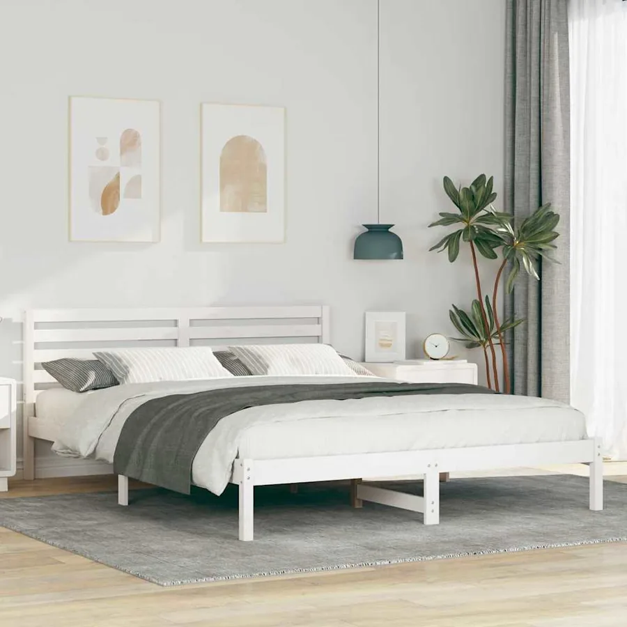 Cadre de lit avec tête de lit Blanc 160 x 210 cm Pin massif