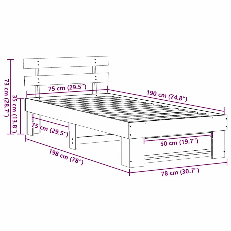 Cadre de lit avec tête de lit Marron 75 x 190 cm Pin massif - 10