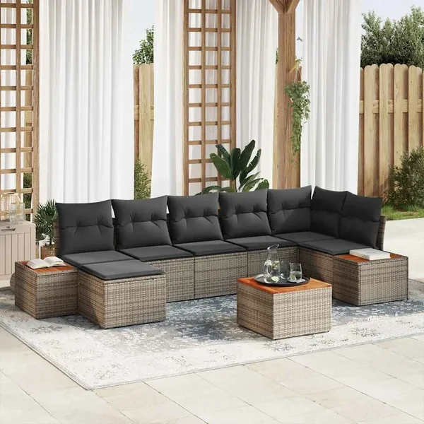 Ensemble de canapé de jardin avec coussin 8 pcs Gris Polyrotin