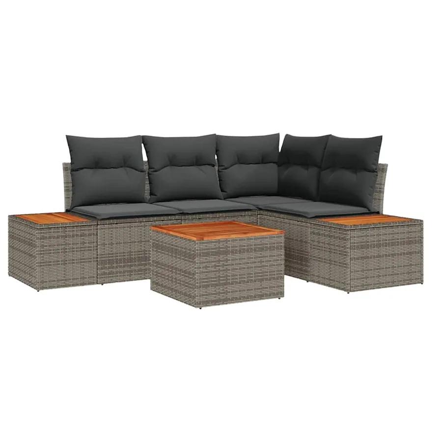 Ensemble de canapé de jardin avec coussin 4 pcs Gris Polyrotin - 2