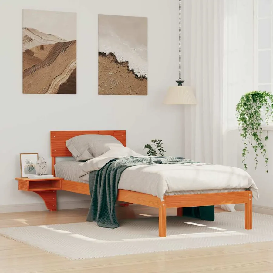 Cadre de lit avec tête de lit Brun cire 75 x 190 cm Pin massif