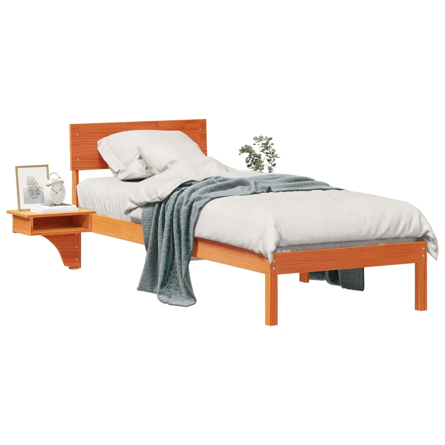 Cadre de lit avec tête de lit Brun cire 75 x 190 cm Pin massif - 2