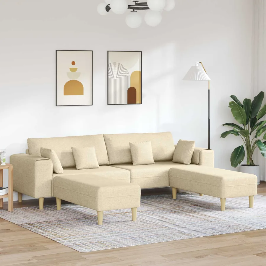 Canapé avec coussin 3 pcs Crème tissu