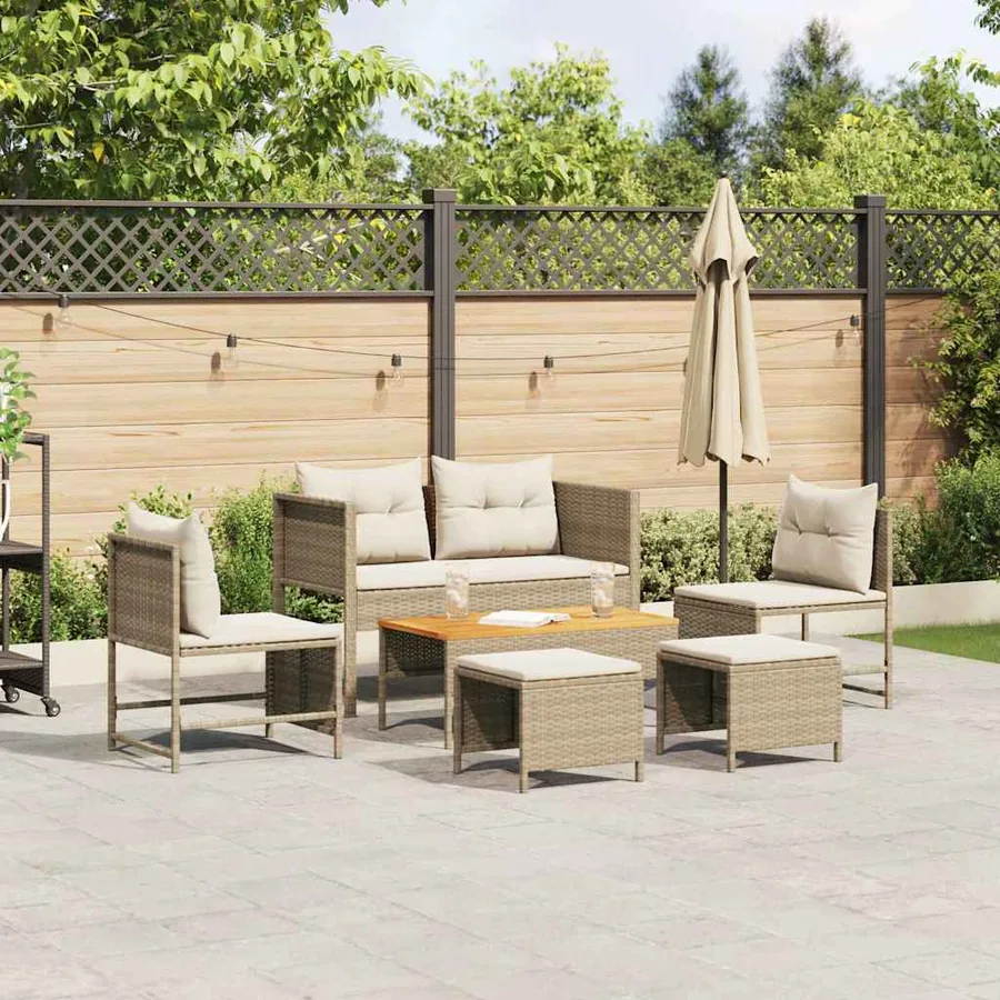 Ensemble de canapé de jardin 6 pcs Beige et crème polyrotin