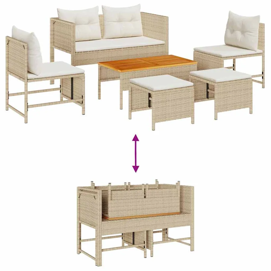 Ensemble de canapé de jardin 6 pcs Beige et crème polyrotin - 12