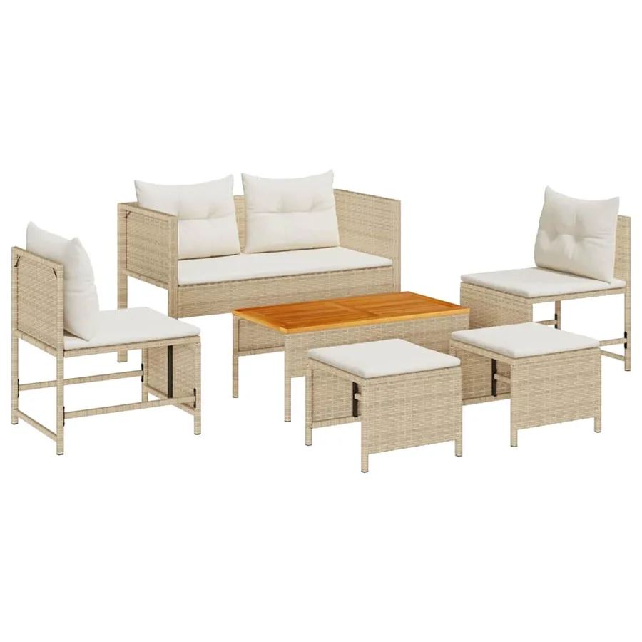 Ensemble de canapé de jardin 6 pcs Beige et crème polyrotin - 2