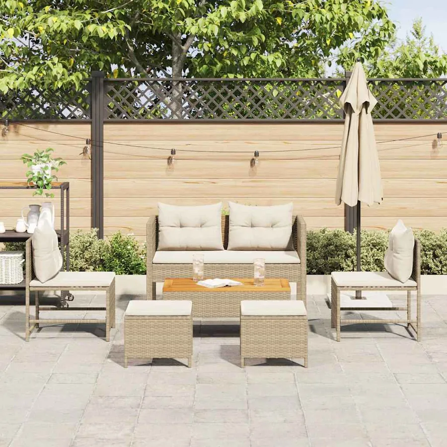 Ensemble de canapé de jardin 6 pcs Beige et crème polyrotin - 3