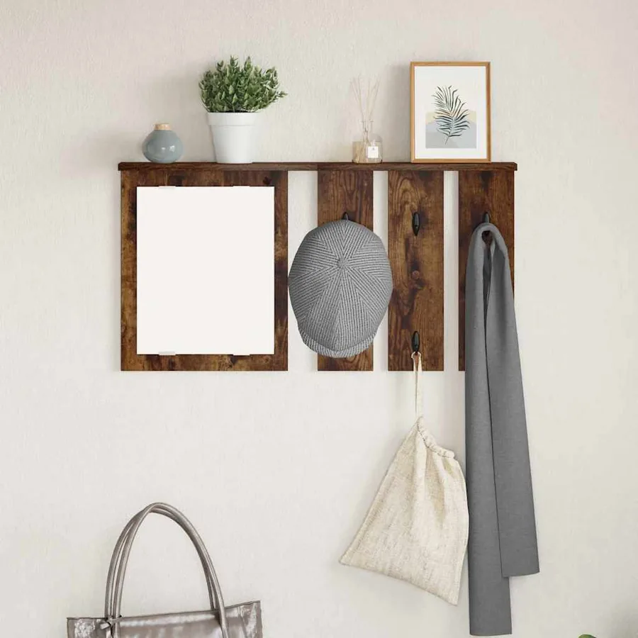 Porte-manteau mural avec étagère Chêne fumé 85 x 10 x 45 cm