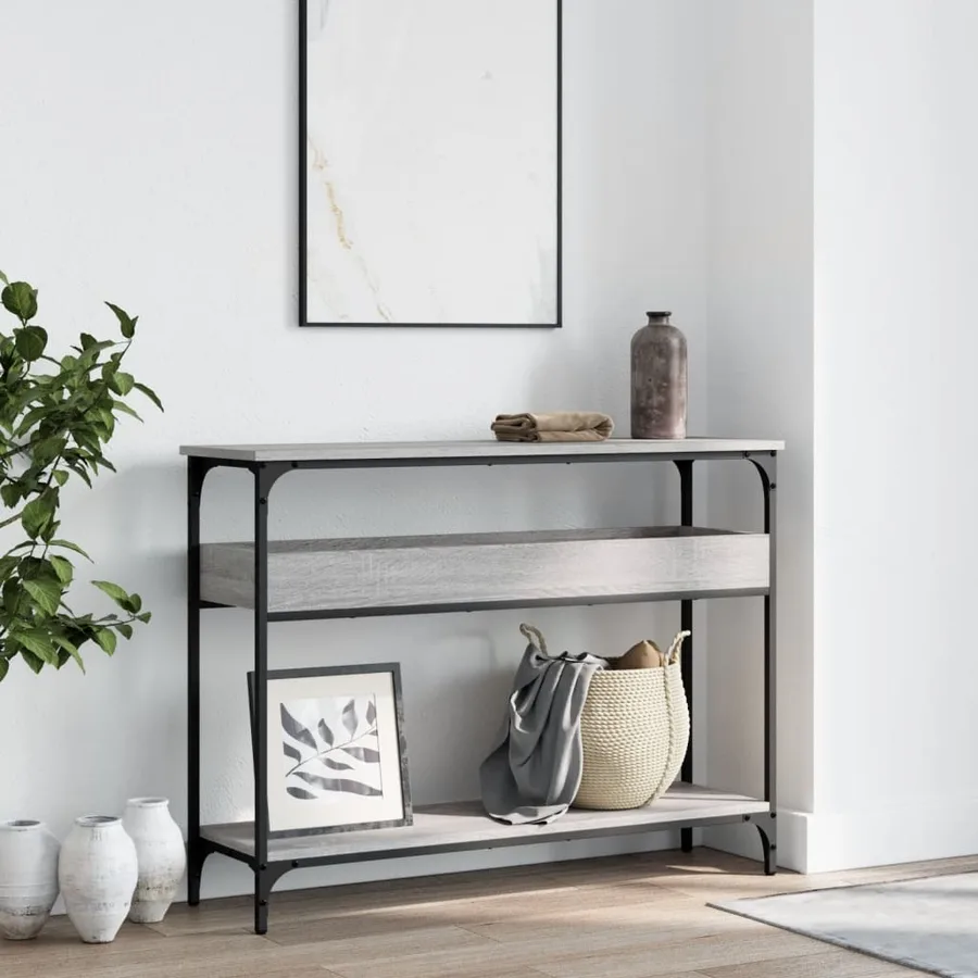 Table console avec étagère sonoma gris 100x29x75 cm - 3