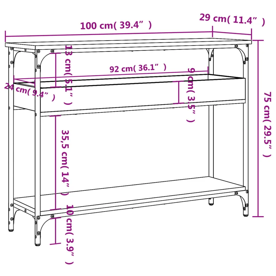 Table console avec étagère sonoma gris 100x29x75 cm - 8