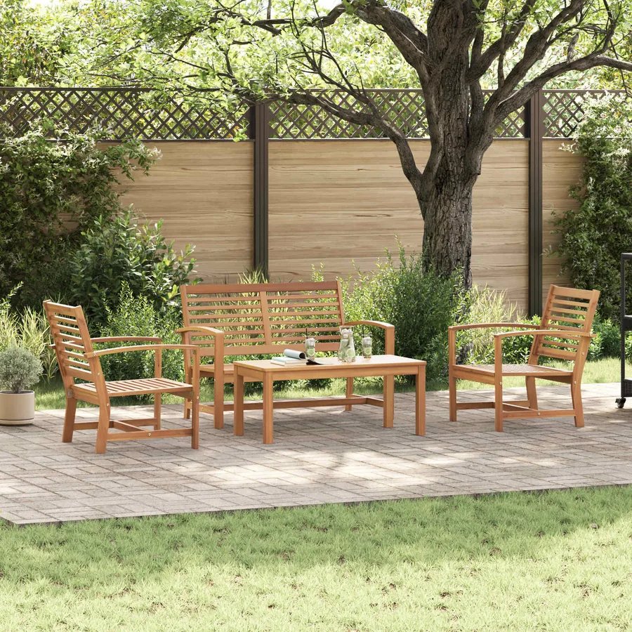 Ensemble de canapé de jardin 4 pcs Naturel Bois de teck massif