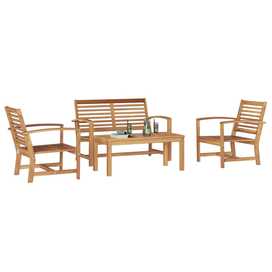 Ensemble de canapé de jardin 4 pcs Naturel Bois de teck massif - 3