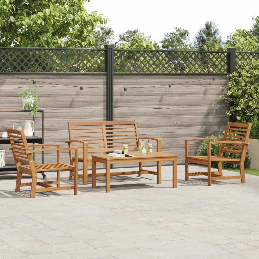 Ensemble de canapé de jardin 4 pcs Naturel Bois de teck massif - 4