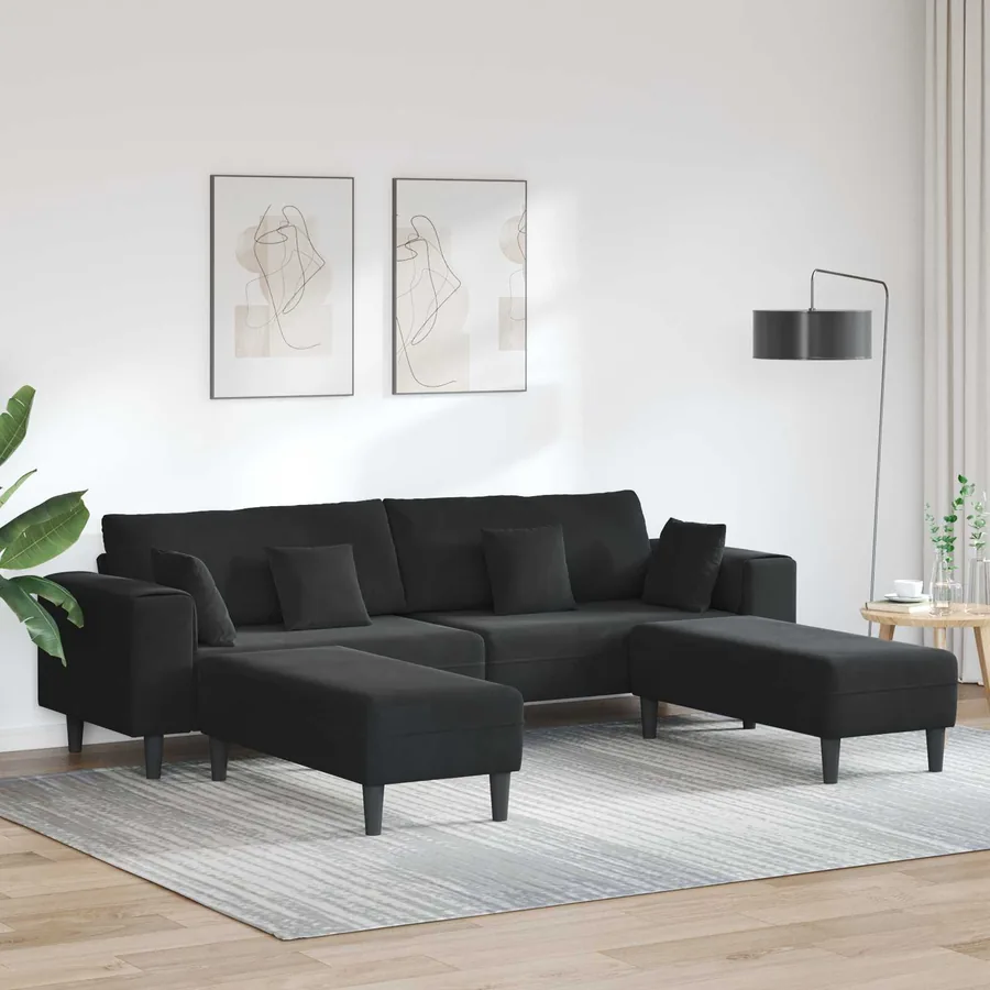 Canapé 3 pcs Noir 250 x 188 x 76 cm Velours