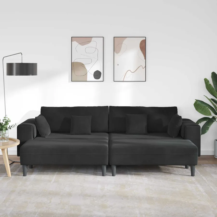 Canapé 3 pcs Noir 250 x 188 x 76 cm Velours - 3