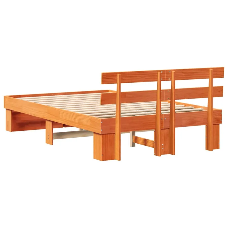 Cadre de lit avec tête de lit Brun cire 120 x 200 cm Pin massif - 7