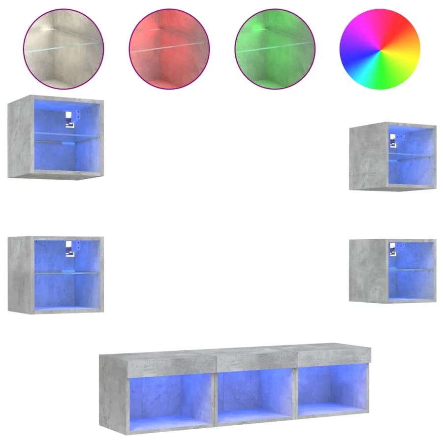 Unités murales TV avec LED 7 pcs gris béton bois d'ingénierie - 2
