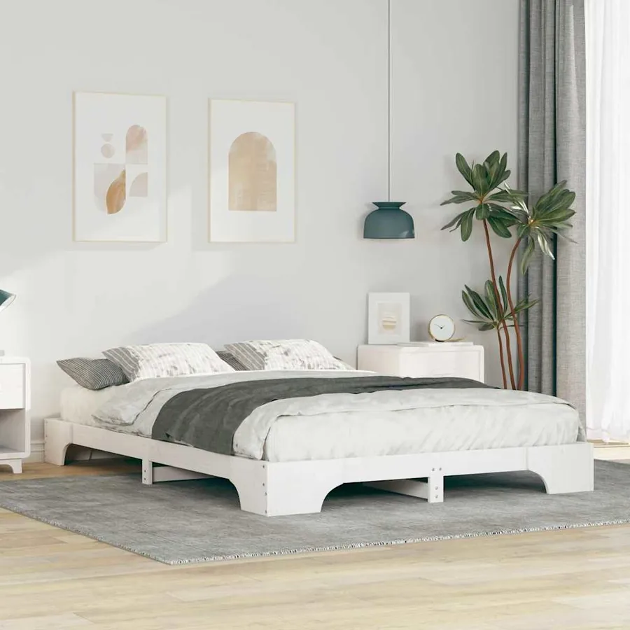 Cadre de lit Blanc 140 x 210 cm Pin massif