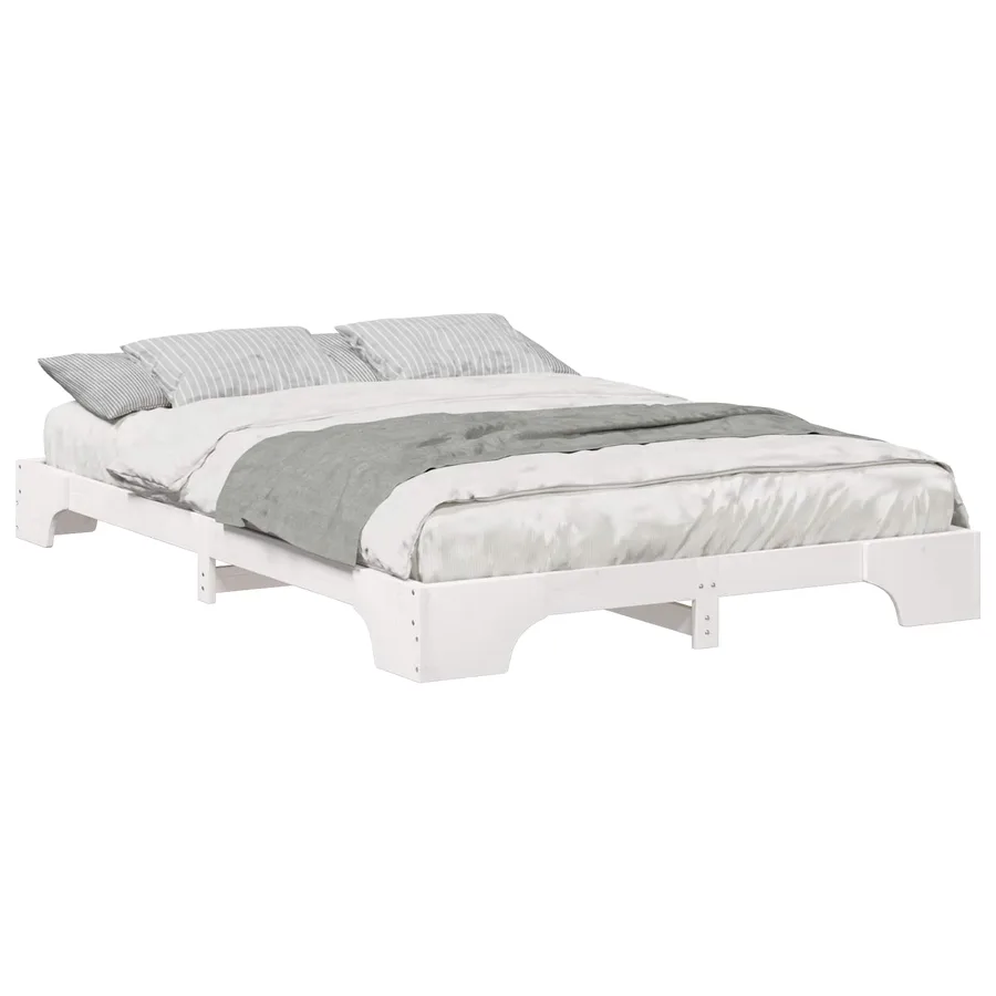 Cadre de lit Blanc 140 x 210 cm Pin massif - 2