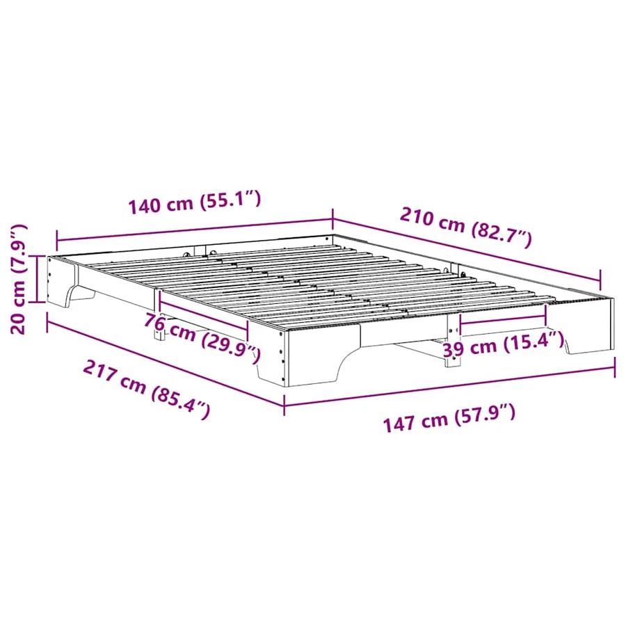 Cadre de lit Blanc 140 x 210 cm Pin massif - 9