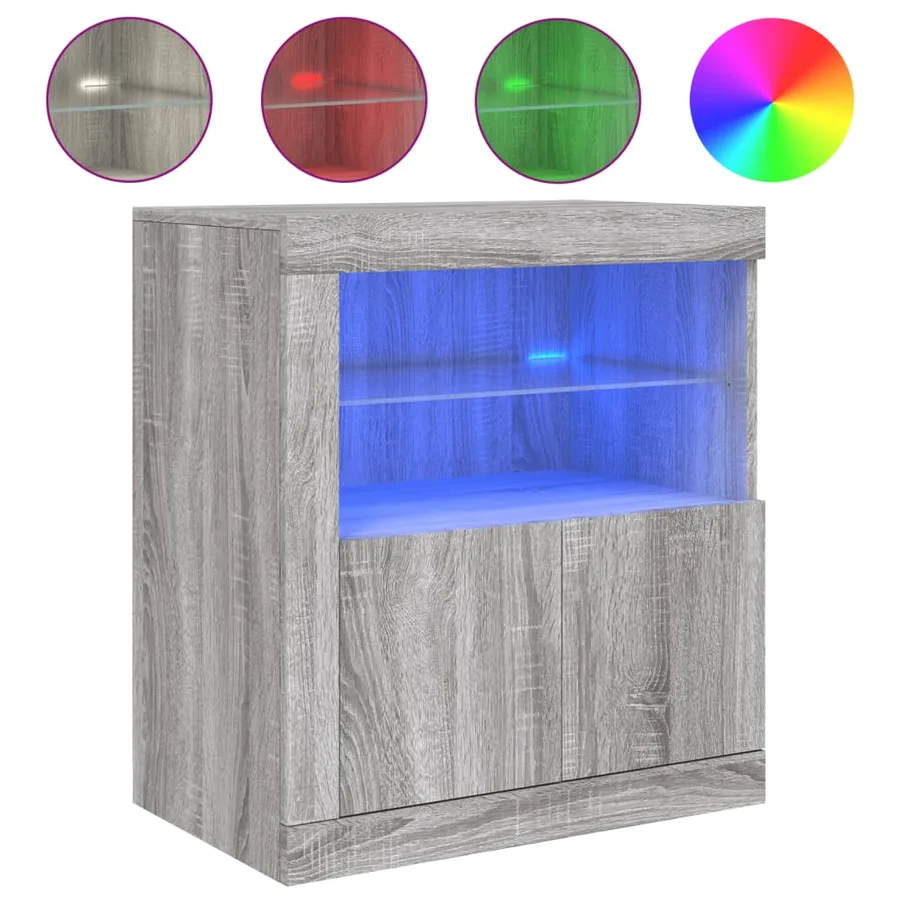 Buffet avec lumières LED sonoma gris 60,5x37x67 cm - 2