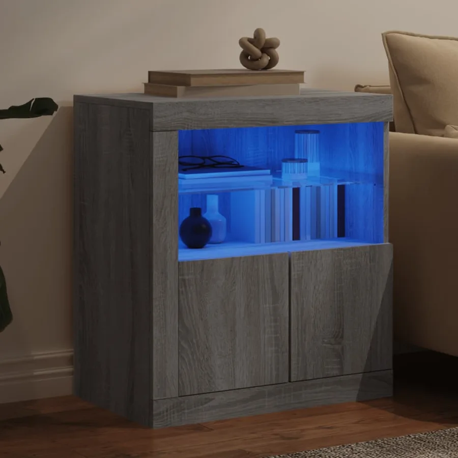 Buffet avec lumières LED sonoma gris 60,5x37x67 cm - 4