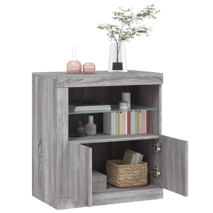 Buffet avec lumières LED sonoma gris 60,5x37x67 cm - 5