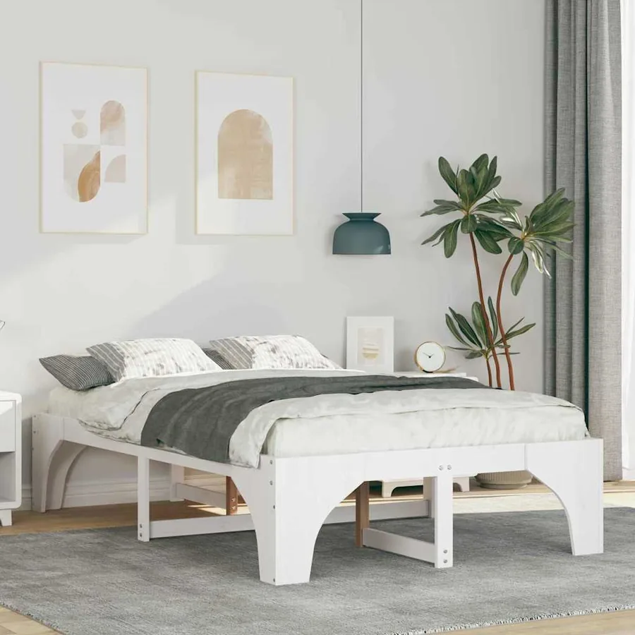 Cadre de lit Blanc 135 x 190 cm Pin massif