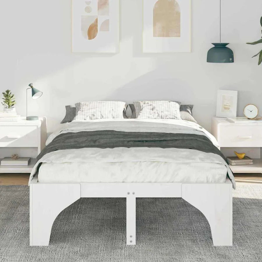 Cadre de lit Blanc 135 x 190 cm Pin massif - 3