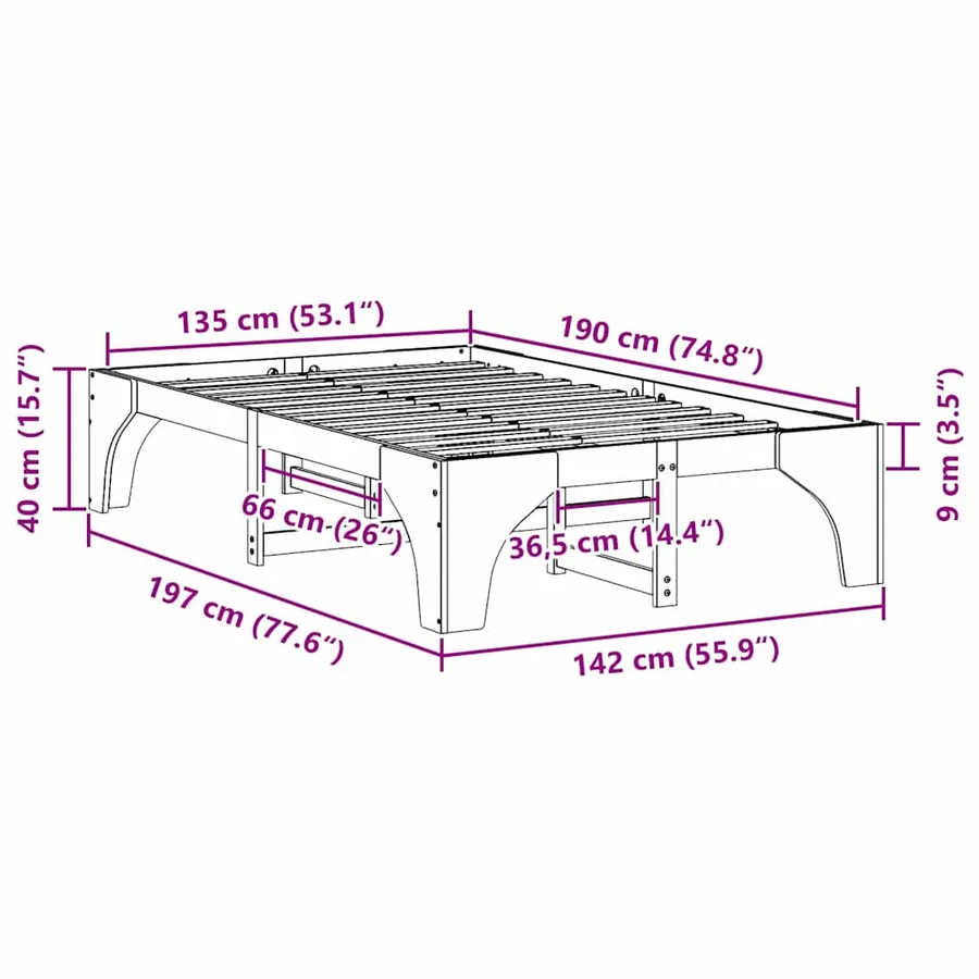 Cadre de lit Blanc 135 x 190 cm Pin massif - 8