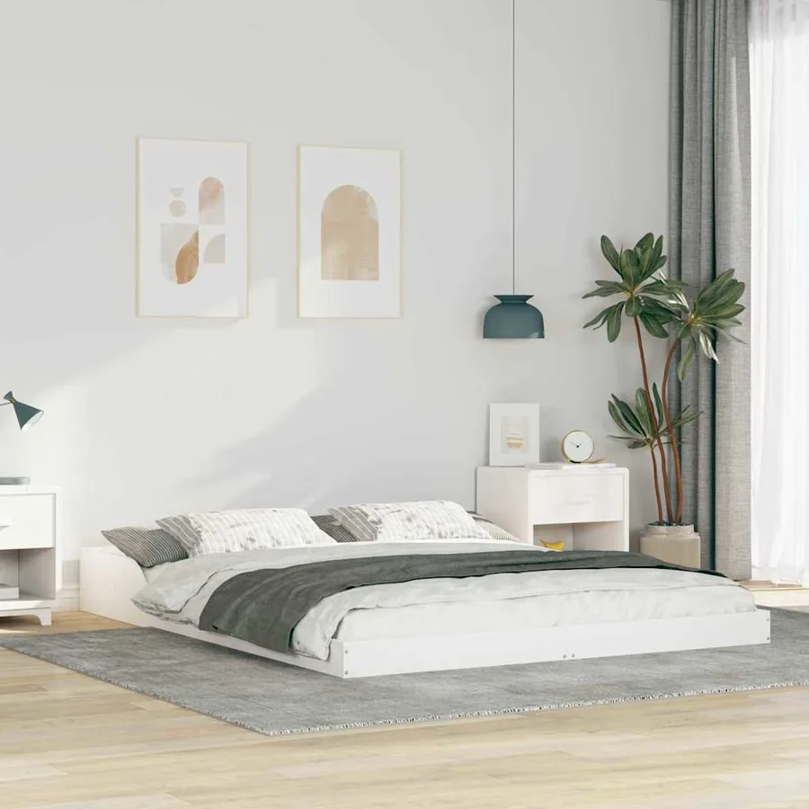 Cadre de lit Blanc 140 x 210 cm Pin massif
