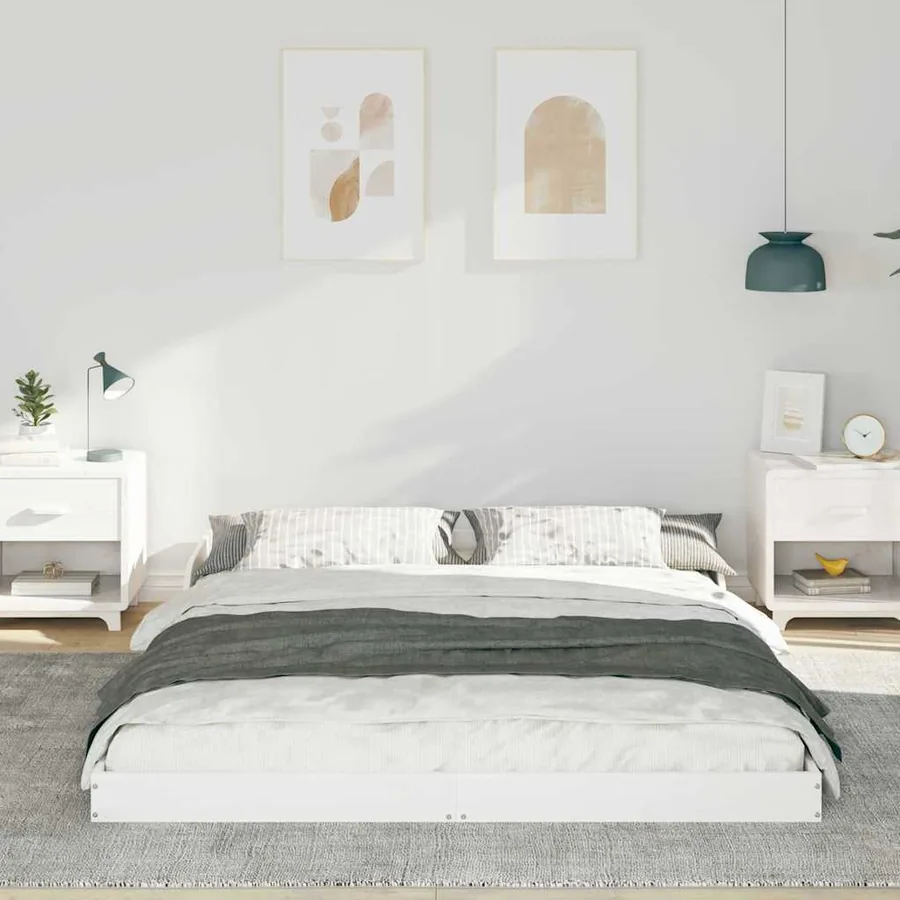 Cadre de lit Blanc 140 x 210 cm Pin massif - 3