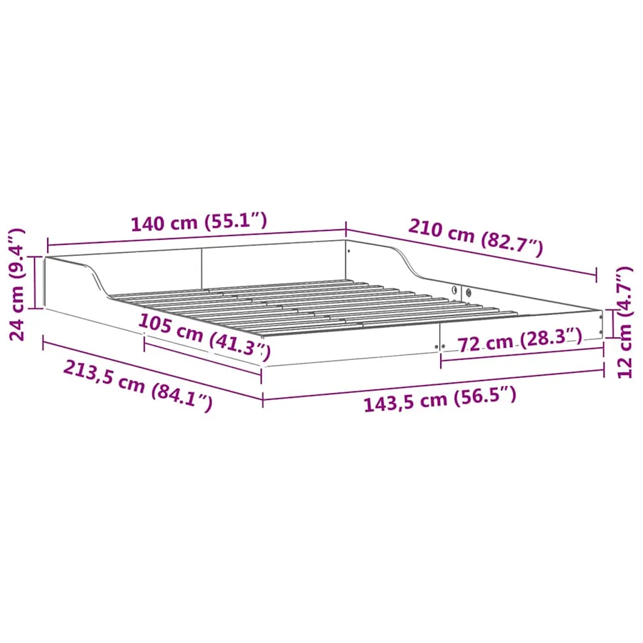 Cadre de lit Blanc 140 x 210 cm Pin massif - 8