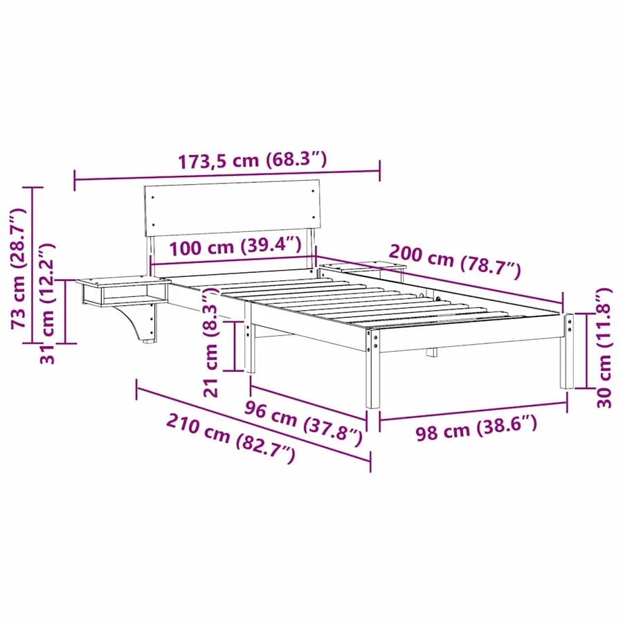 Cadre de lit avec tête de lit Marron 100 x 200 cm Pin massif - 11