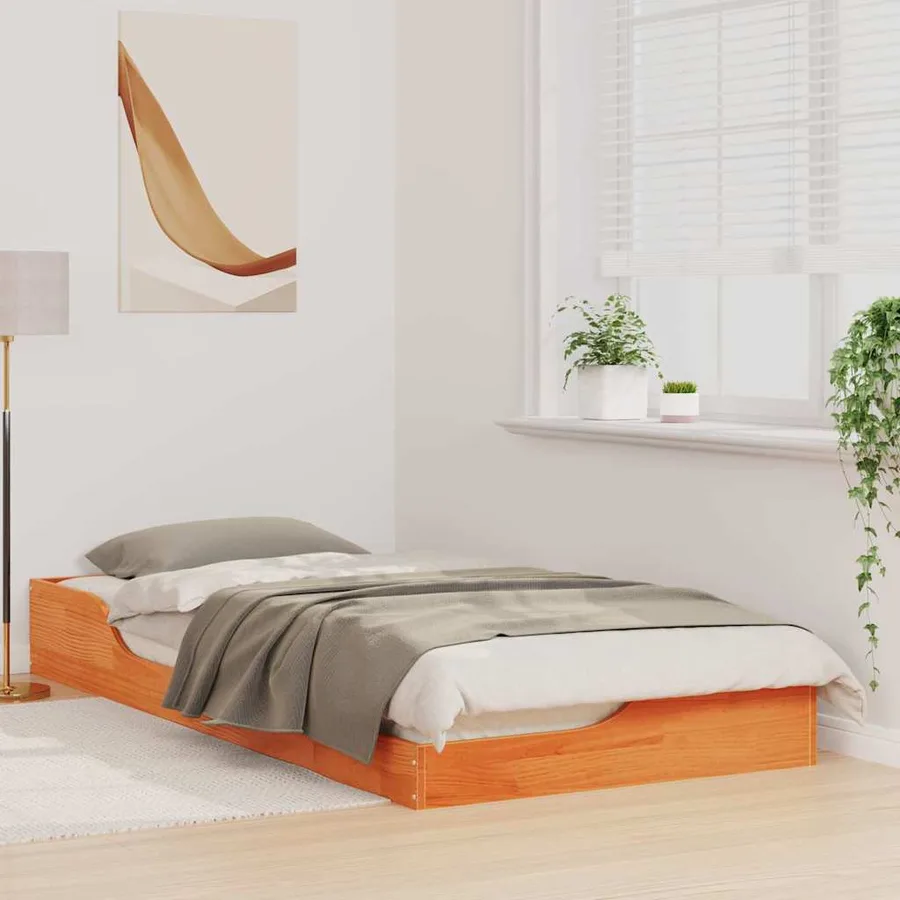 Cadre de lit Brun cire 100 x 200 cm Pin massif - 3
