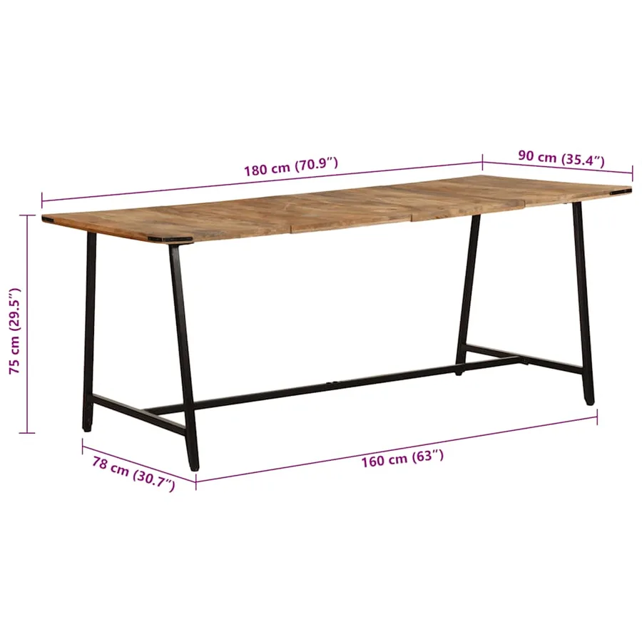 Table à dîner 180x90x75 cm bois de manguier massif - 9