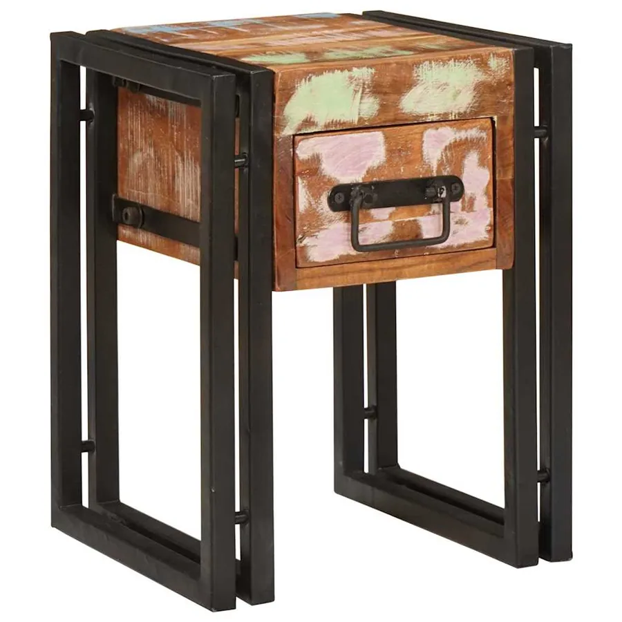 Table d'appoint avec tiroir 30 x 30 x 40 cm Bois Recyclé Solide