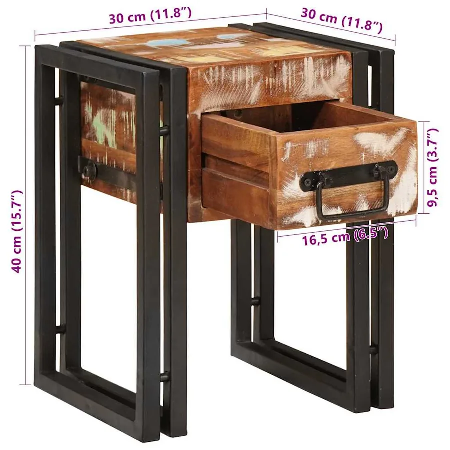 Table d'appoint avec tiroir 30 x 30 x 40 cm Bois Recyclé Solide - 11
