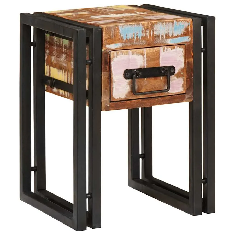 Table d'appoint avec tiroir 30 x 30 x 40 cm Bois Recyclé Solide - 2