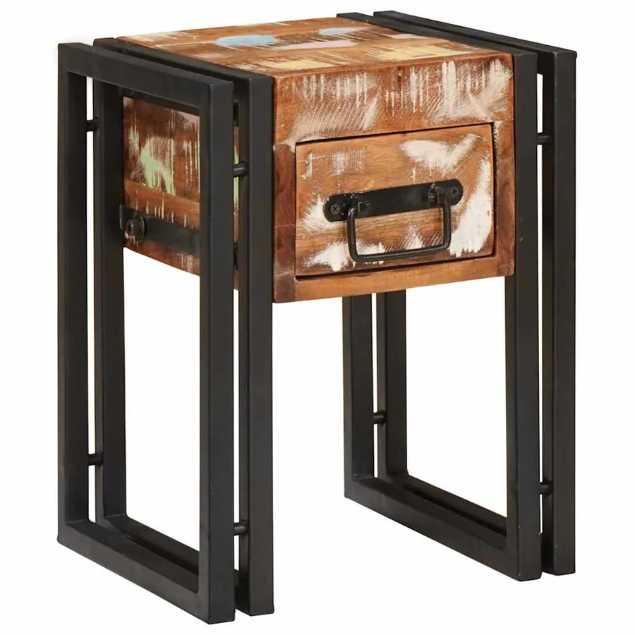 Table d'appoint avec tiroir 30 x 30 x 40 cm Bois Recyclé Solide - 3