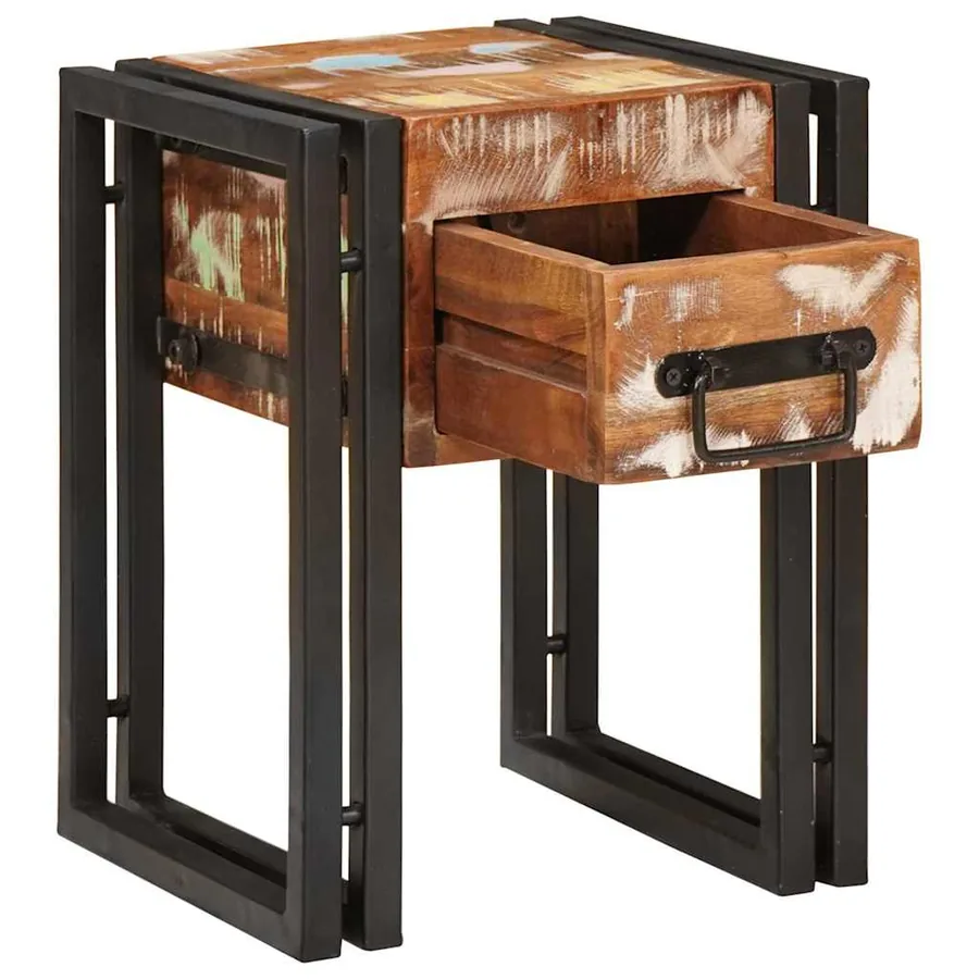 Table d'appoint avec tiroir 30 x 30 x 40 cm Bois Recyclé Solide - 4