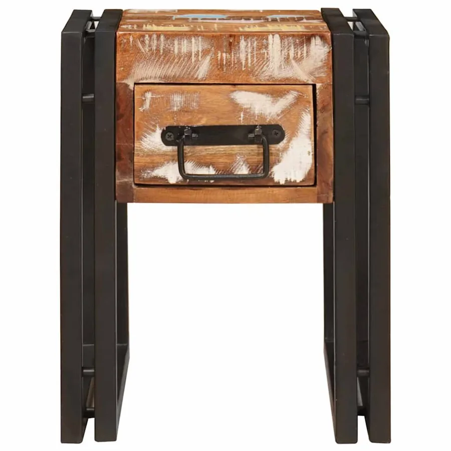 Table d'appoint avec tiroir 30 x 30 x 40 cm Bois Recyclé Solide - 5