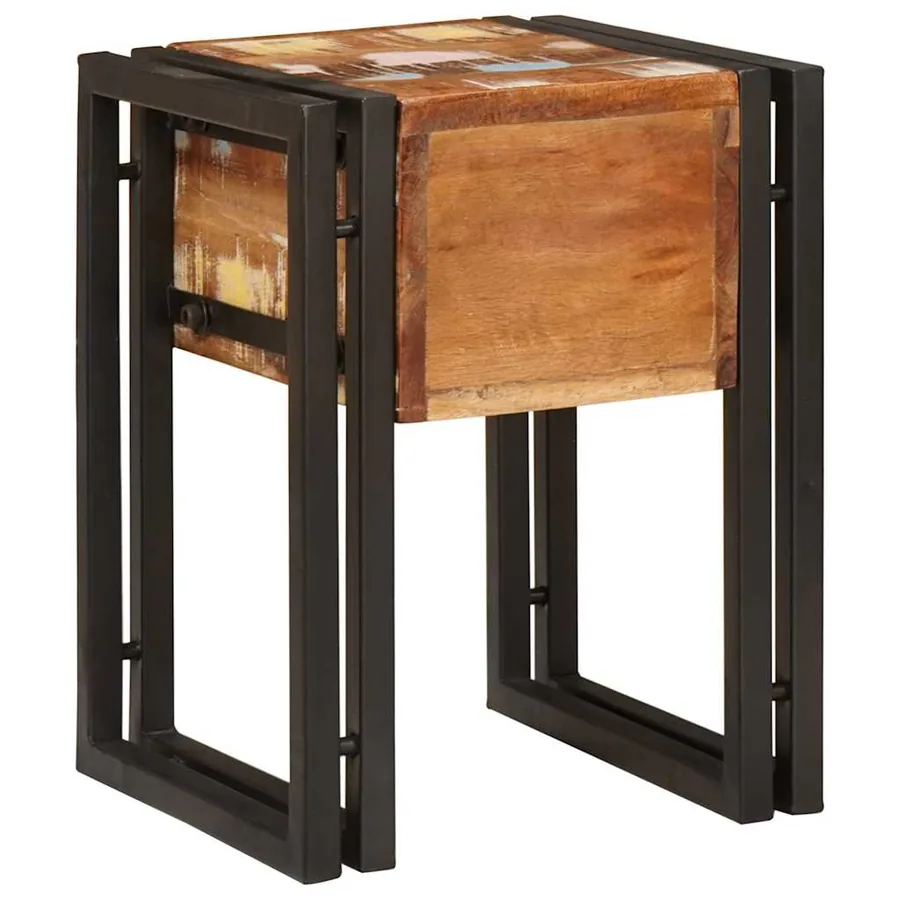 Table d'appoint avec tiroir 30 x 30 x 40 cm Bois Recyclé Solide - 7