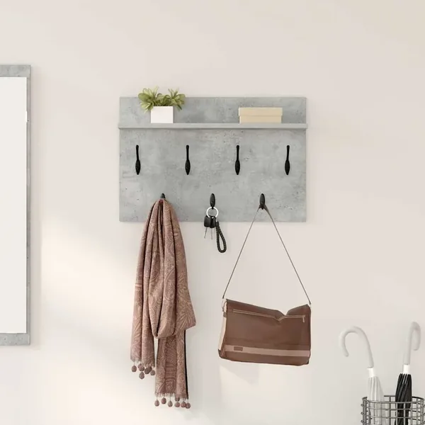 Porte-manteau mural avec étagère Gris béton 60 x 40 x 12 cm
