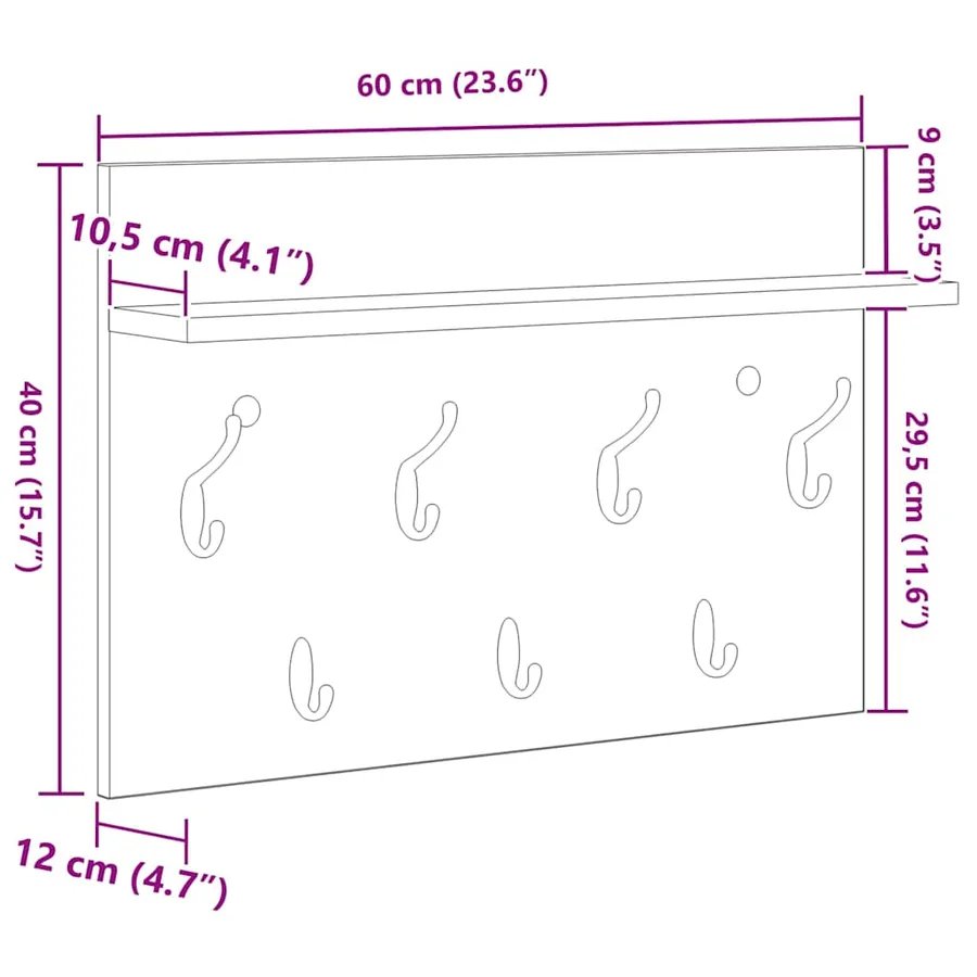 Porte-manteau mural avec étagère Gris béton 60 x 40 x 12 cm - 8