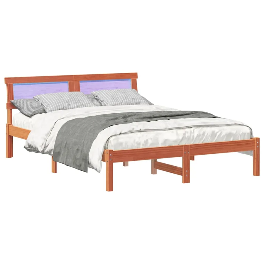 Cadre de lit avec tête de lit Brun cire 120 x 190 cm Pin massif - 3