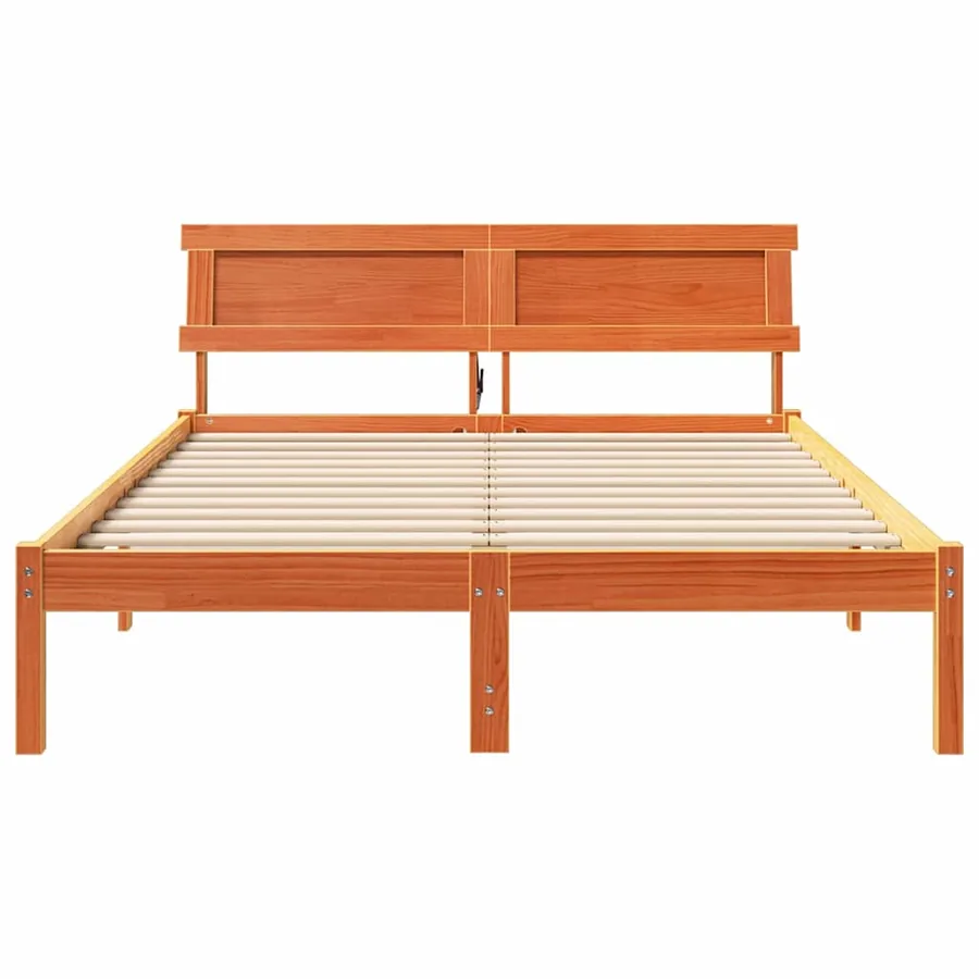 Cadre de lit avec tête de lit Brun cire 120 x 190 cm Pin massif - 5