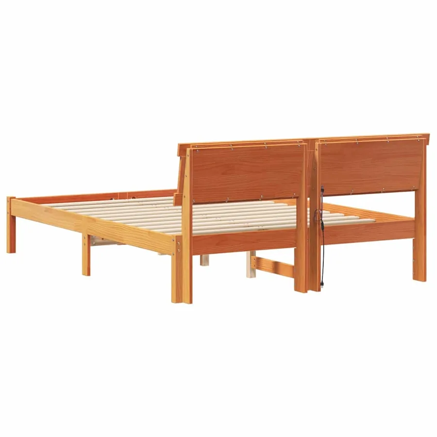 Cadre de lit avec tête de lit Brun cire 120 x 190 cm Pin massif - 7